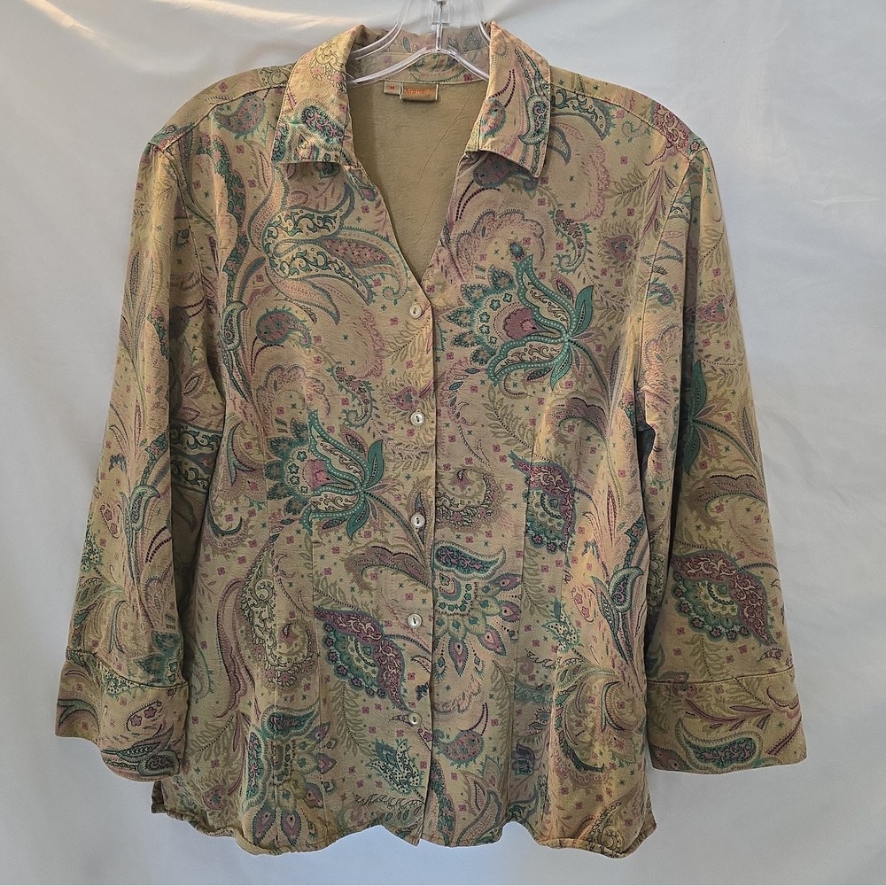 Vtg Tianello Tencel Blend Art-to-wear Button-Up Suzy Blouse Paisley Boho-chic M - Picture 2 of 13
